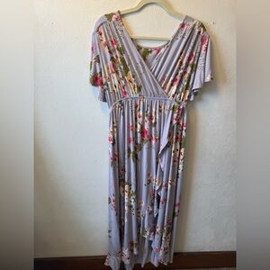 Isabel Maternity Floral Hi-Low Faux Wrap Dress XXL Spring Easter Bump-Friendly